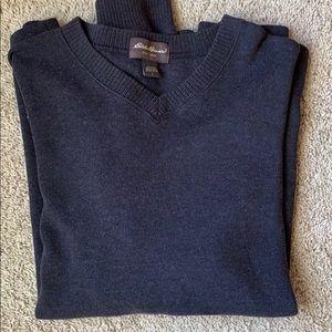 Eddie Bauer Navy Blue 100% Cotton V-Neck Sweater